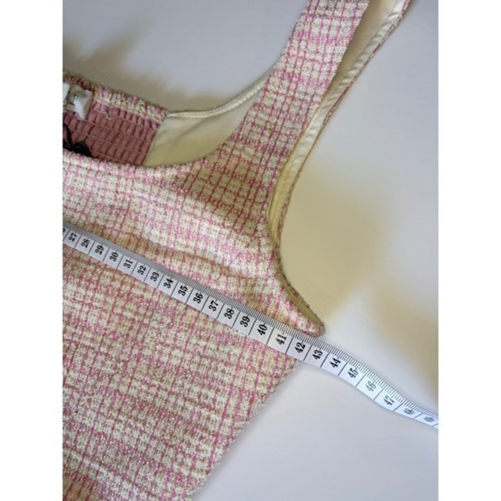 WAYF Pink Tweed Zip Front Crop Top Textured Smocked Back Size S - Picture 10 of 13